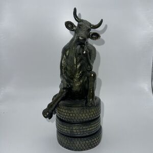 Posing Thinking‎ Bull/Cow Statue Sitting On Tires Very Unusual